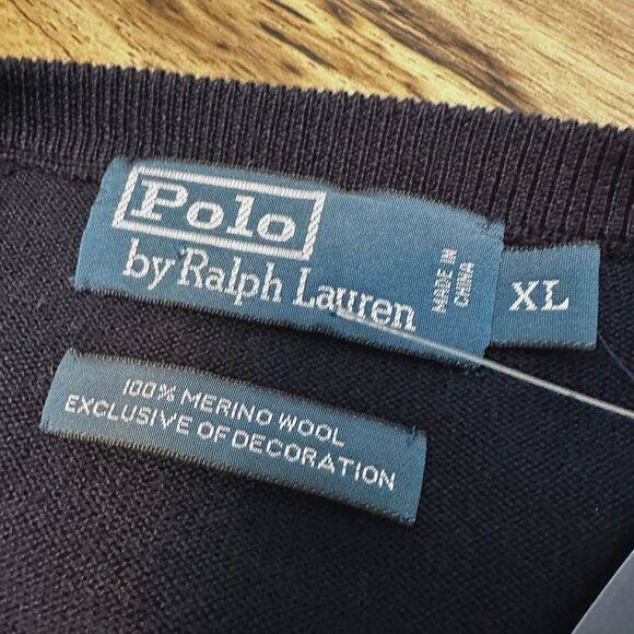 Polo Ralph Lauren 100% Merino Wool V-Neck Sweater Men’s XL Navy Blue Label - Picture 3 of 9